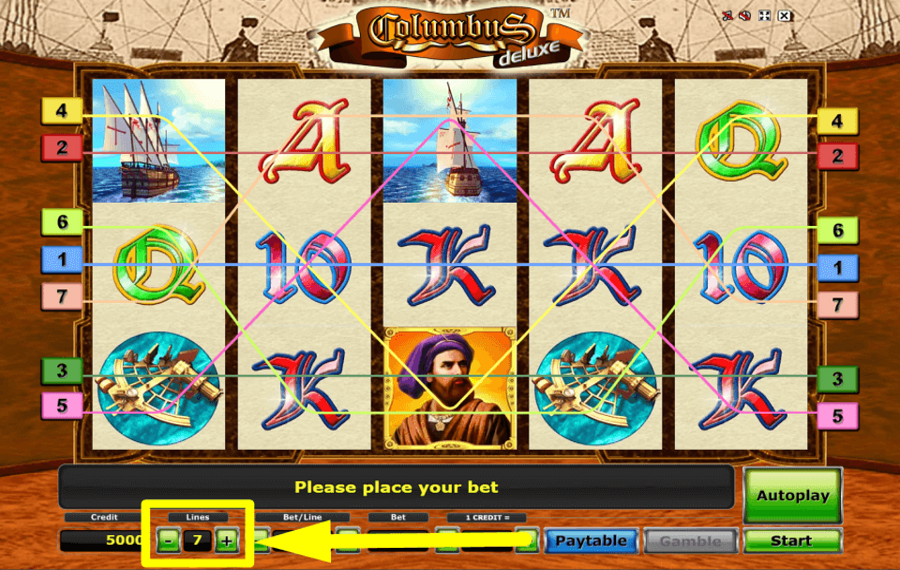 Columbus Deluxe ADJUST THE PAYLINES.
