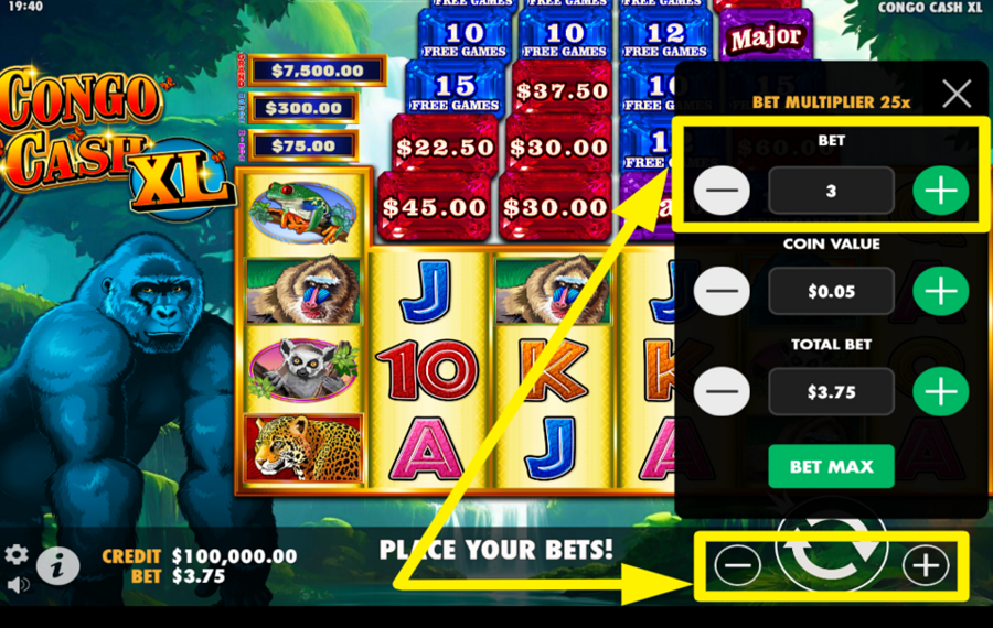 Congo Cash XL ADJUST YOUR STAKE LEVEL.