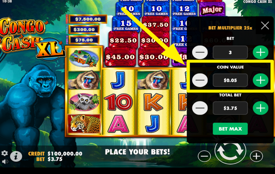 Congo Cash XL SET THE COIN VALUE.