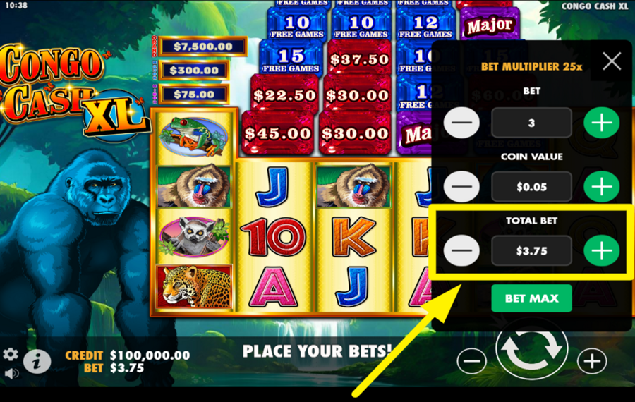 Congo Cash XL CHOOSE THE TOTAL BET.