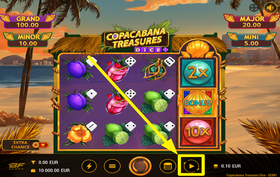 Copacabana Treasures Dice UTILISEZ LA FONCTION DE LECTURE AUTOMATIQUE.