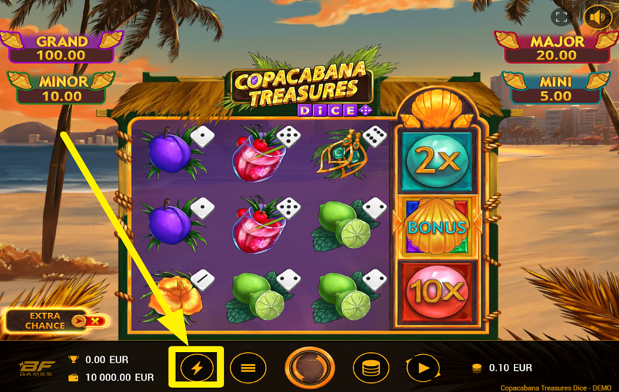 Copacabana Treasures Dice AUGMENTE LA VITESSE.
