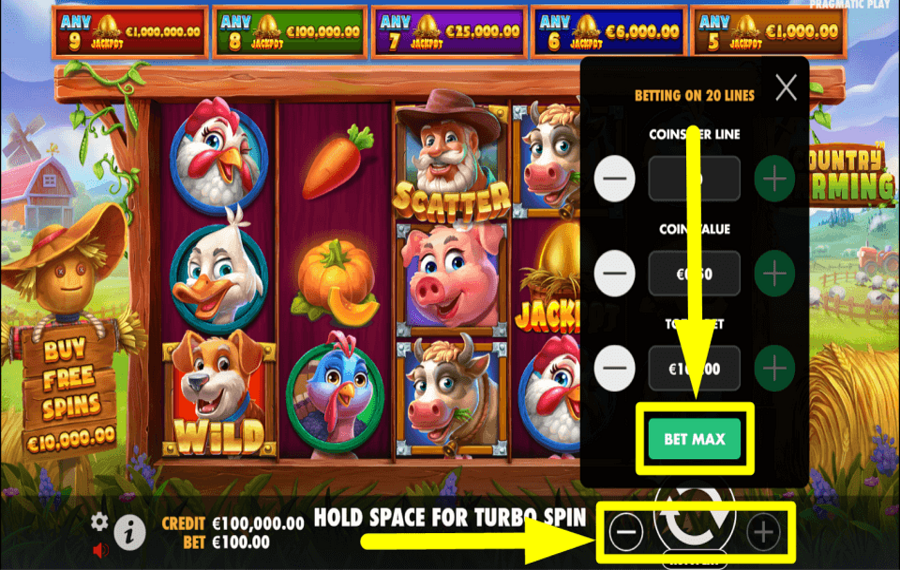 Country Farming ALLOW THE MAXIMUM BET.
