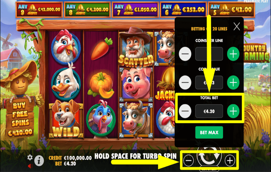 Country Farming ADJUST THE TOTAL BET.