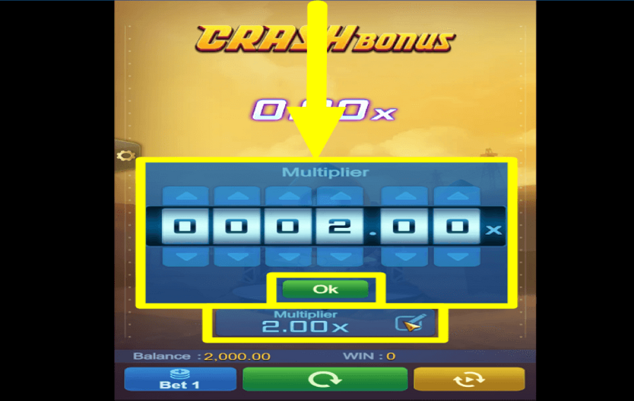 Crash Bonus RÉGLER LE MULTIPLICATEUR.