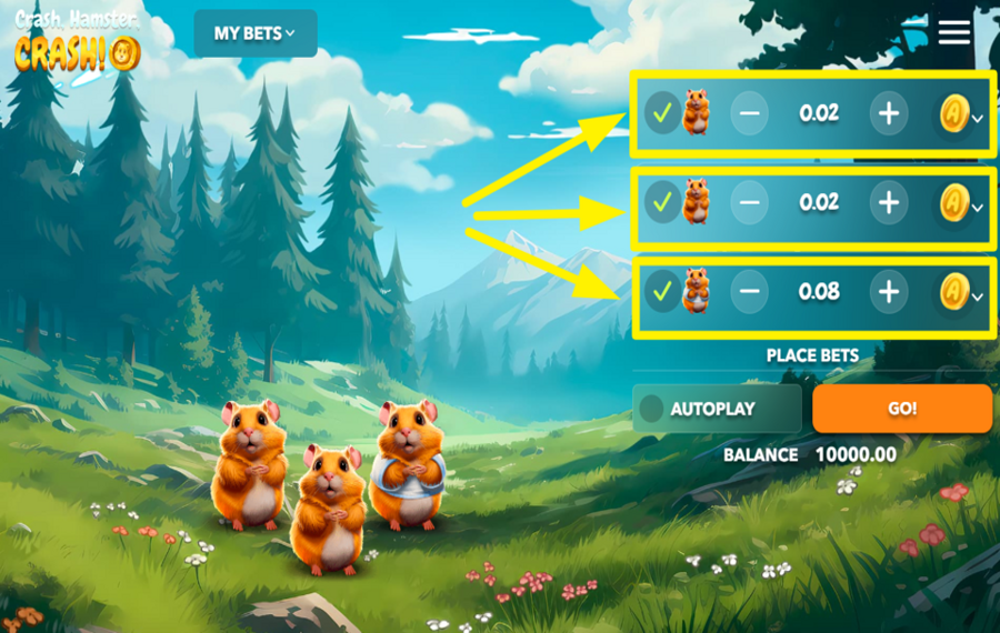 Crash Hamster Crash CHOOSE 1-3 BETS.