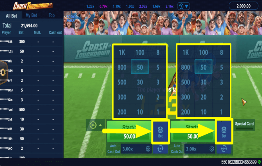 Crash Touchdown ВЫБЕРИТЕ СТАВКУ.