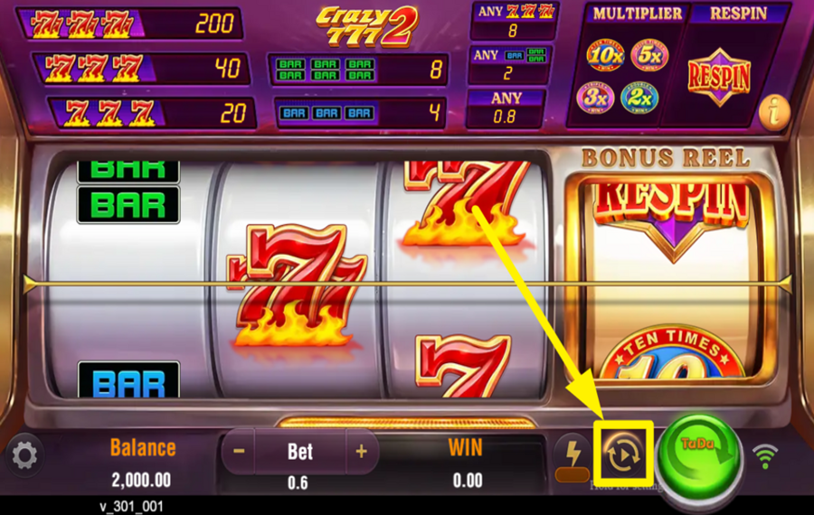 Crazy 777 2 ВРАЩАЙТЕ БАРАБАНОВЫ АВТОМАТИЧЕСКИ.