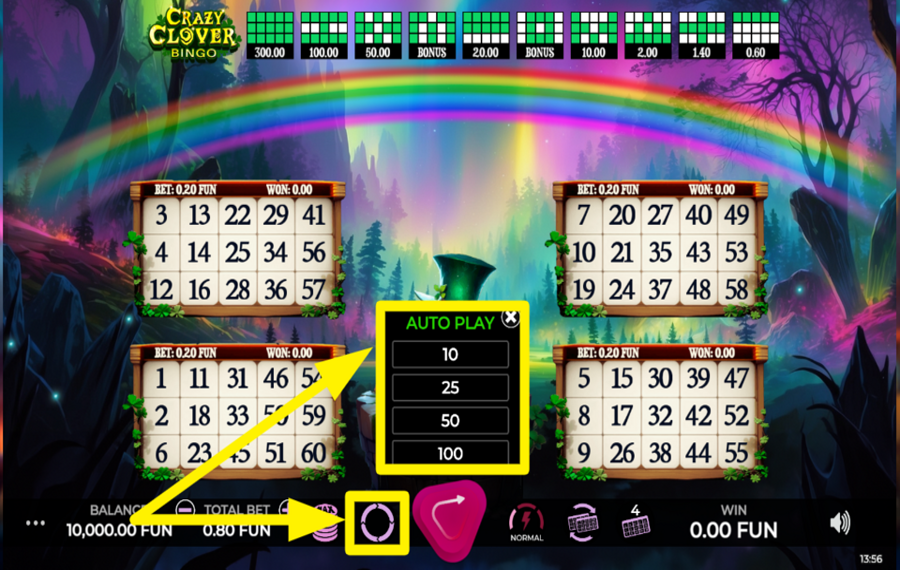 Crazy Clover Bingo ACTIVER LA LECTURE AUTOMATIQUE.