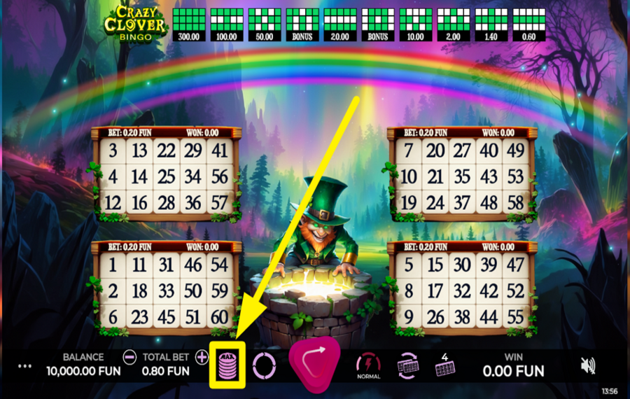 Crazy Clover Bingo ÉTABLIR LA LIMITE DE MISE LA PLUS ÉLEVÉE.