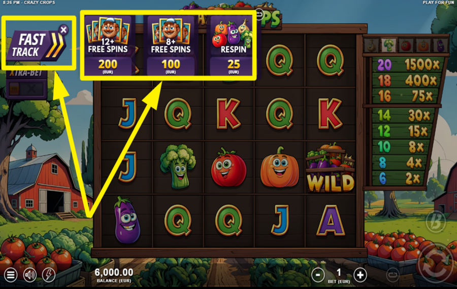 Crazy Crops SELECT A FAST TRACK BONUS.