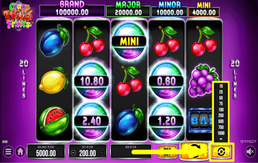 Crazy Wild Fruits ACTIVEZ LA FONCTION DE LECTURE AUTOMATIQUE.