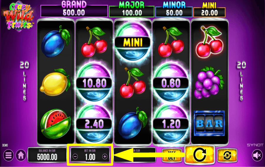 Crazy Wild Fruits CHOISISSEZ VOTRE MISE TOTALE.