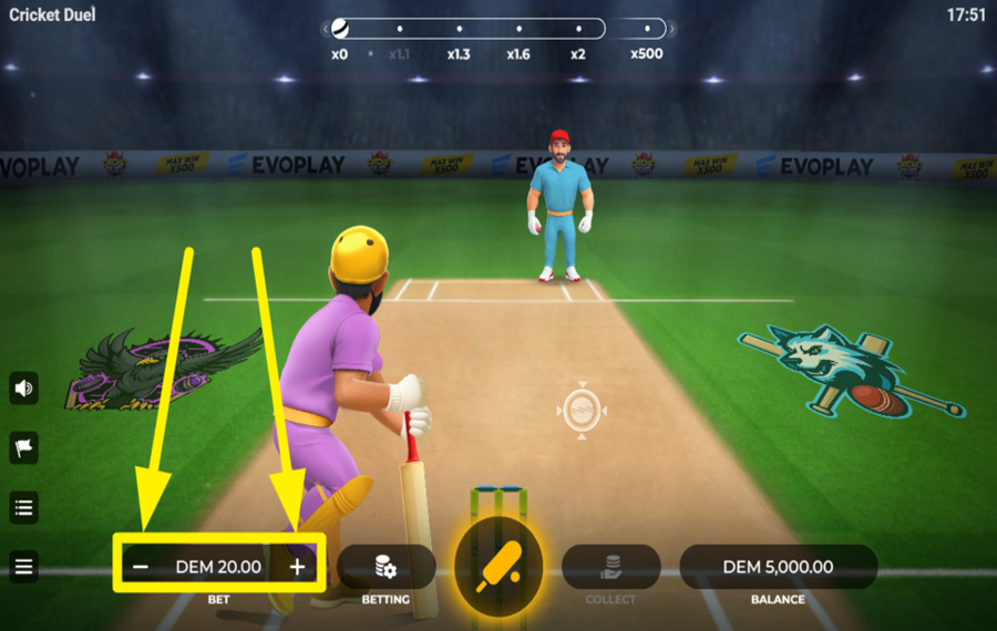 Cricket Duel ADJUST YOUR BET.