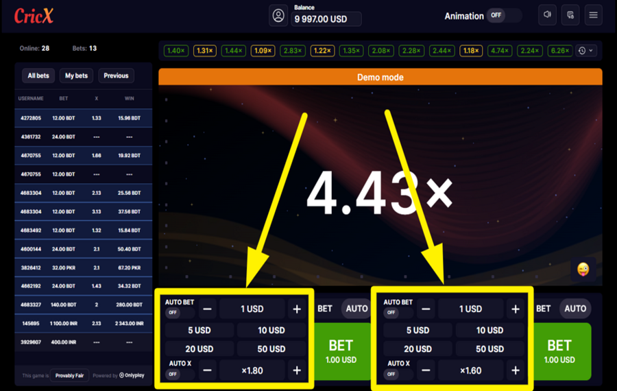 CricX ADJUST YOUR BET.