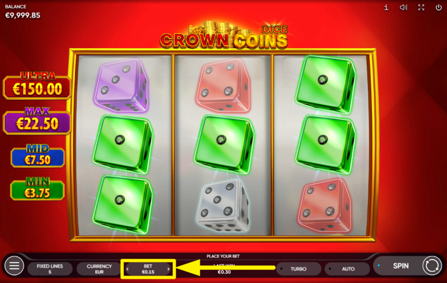 Crown Coins Dice ASSIGN A BET VALUE.