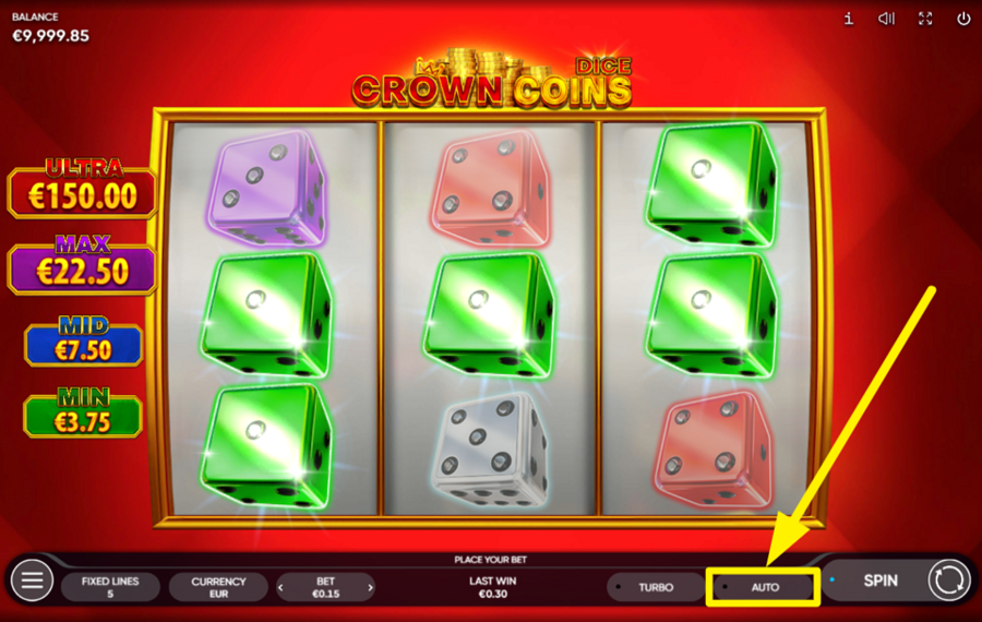 Crown Coins Dice INITIATE AUTOMATIC SPINS.