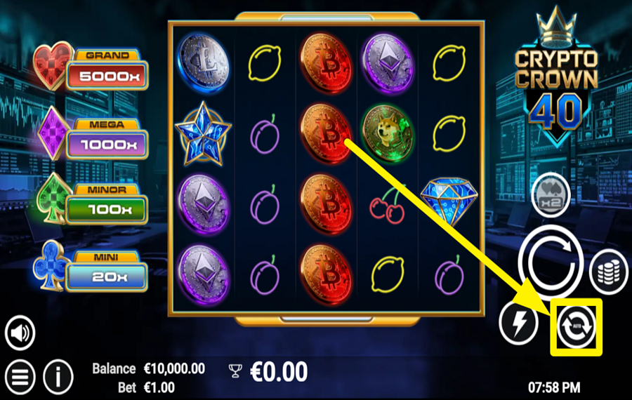 Crypto Crown 40 USE AUTOMATED SPINS.