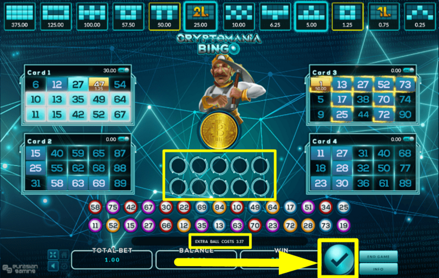 Cryptomania Bingo ADD EXTRA BALLS.