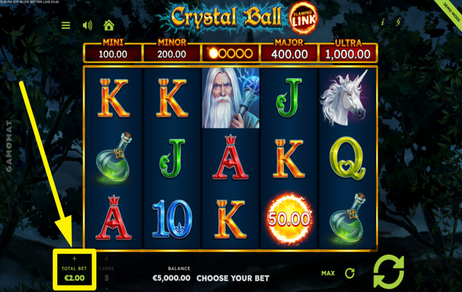 Crystal Ball Flaming Link Geben Sie Ihren Einsatz an.