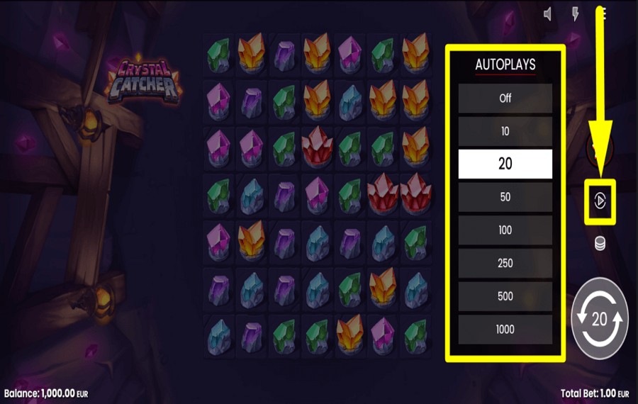 Crystal Catcher START AUTOMATIC SPINS.