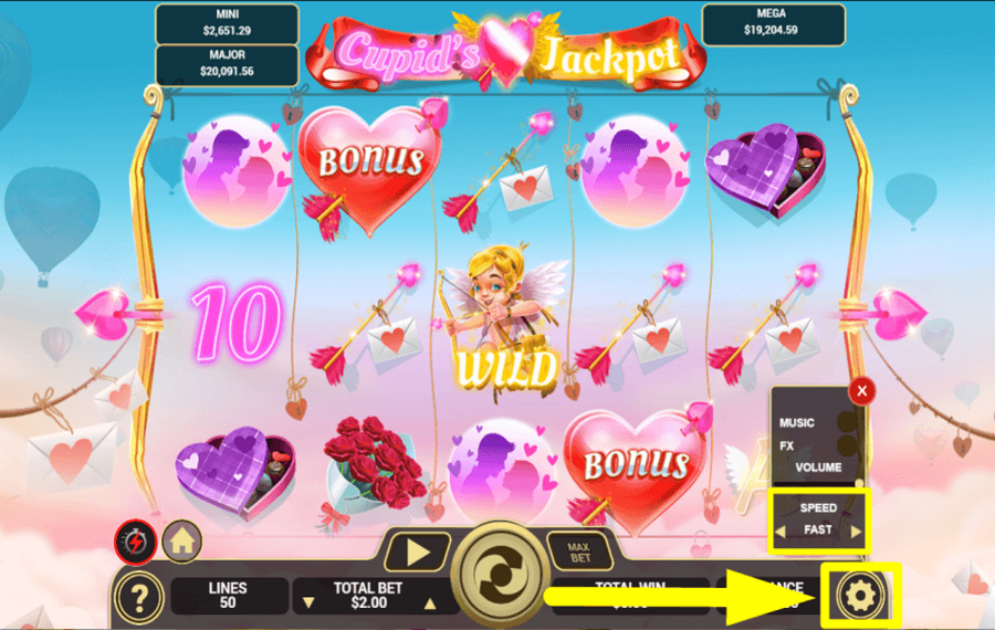 Cupids Jackpot CONTROLLA LA VELOCITÀ.