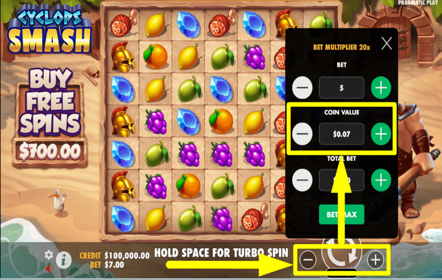 Cyclops Smash SET THE COIN VALUE.