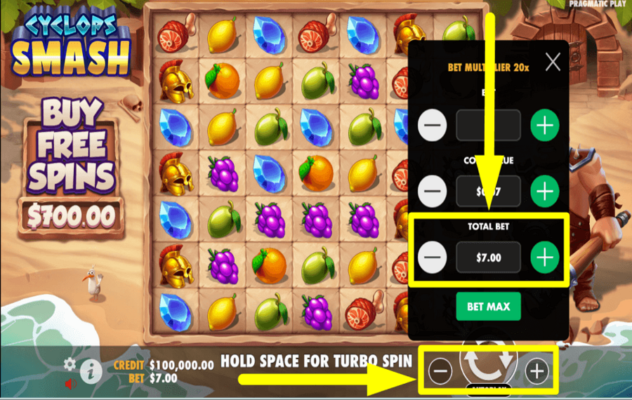 Cyclops Smash CHANGE THE TOTAL BET.