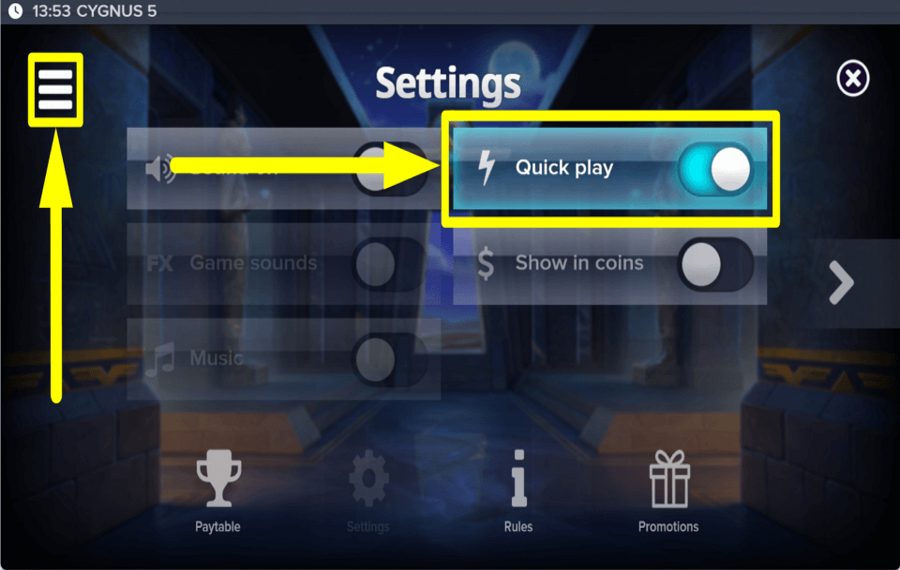 Cygnus 5 SPIELGESCHWINDIGKEIT ÄNDERN.