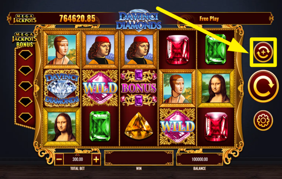 Da Vinci Diamonds MegaJackpots FAITES TOURNER LES ROULEAUX AUTOMATIQUEMENT.