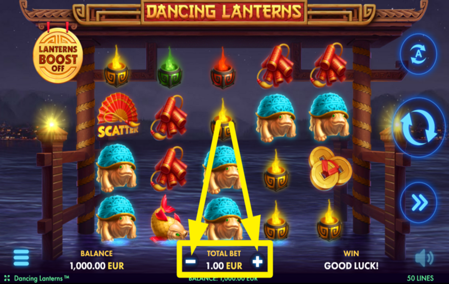 Dancing Lanterns ADJUST YOUR BETTING AMOUNT.