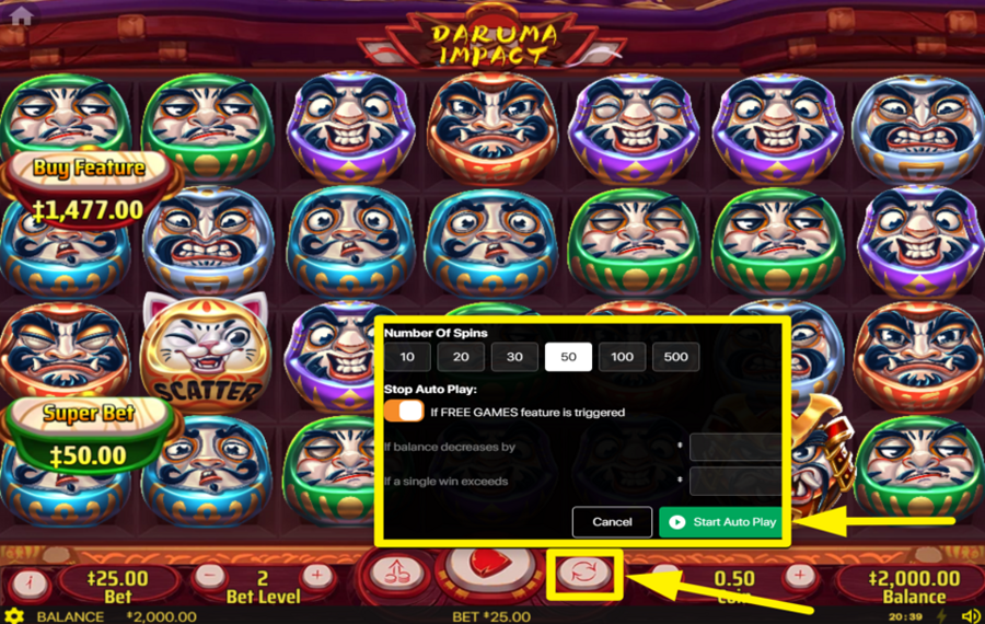 Daruma Impact FAITES TOURNER LES ROULEAUX AUTOMATIQUEMENT.