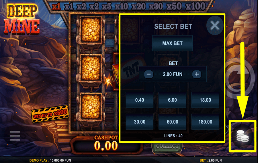 Deep Mine DETERMINE YOUR WAGER.