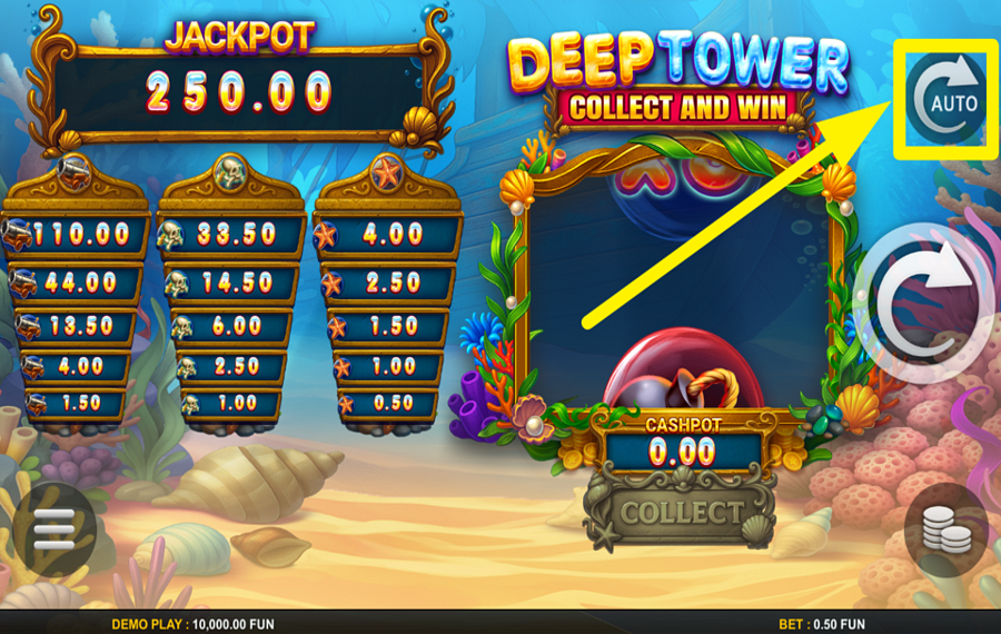 Deep Tower Collect And Win ВЫБЕРИТЕ АВТОМАТИЧЕСКОЕ ВОСПРОИЗВЕДЕНИЕ.