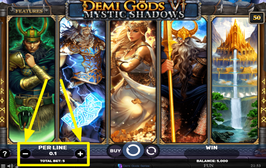 Demi Gods VI Mystic Shadows ADJUST YOUR WAGER PER LINE.