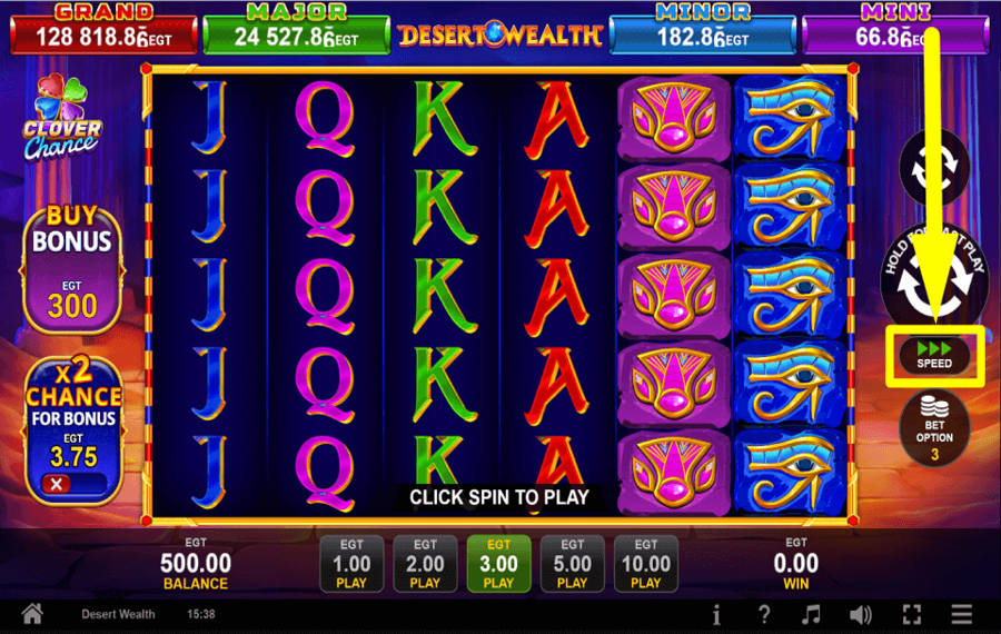 Desert Wealth Clover Chance GIRA RÁPIDAMENTE.