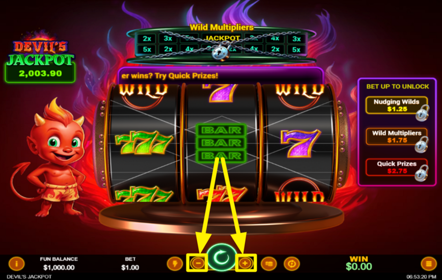 Devils Jackpot ASSEGNARE UN VALORE ALLA SCOMMESSA.