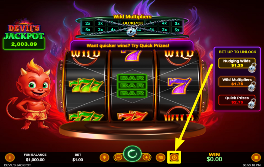 Devils Jackpot UTILIZZA LA FUNZIONE DI RIPRODUZIONE AUTOMATICA.