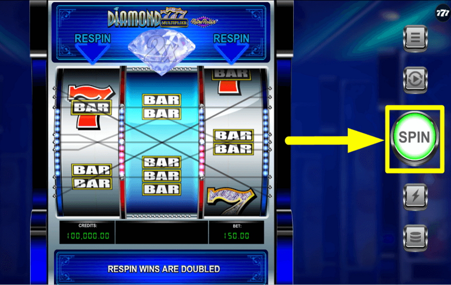 Diamond 777 Multiplier Retro Roller MACHEN SIE SICH BEREIT FÜR DAS SPIEL.