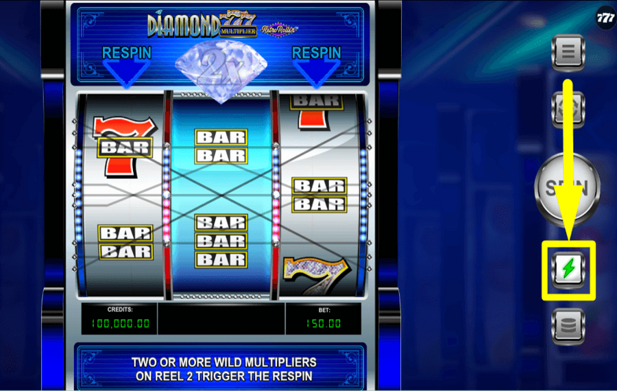 Diamond 777 Multiplier Retro Roller TURBO-MODUS AKTIVIEREN.