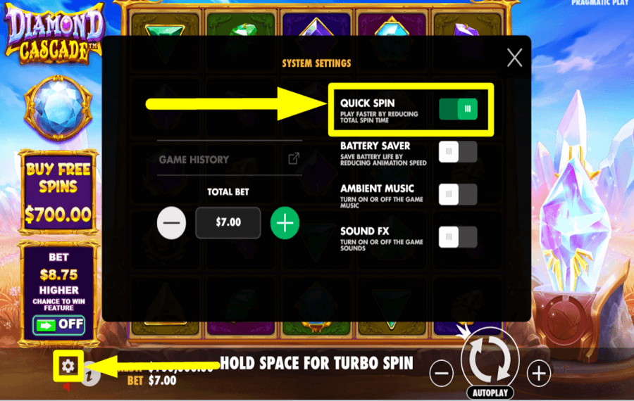 Diamond Cascade CHANGE SPIN SPEED.