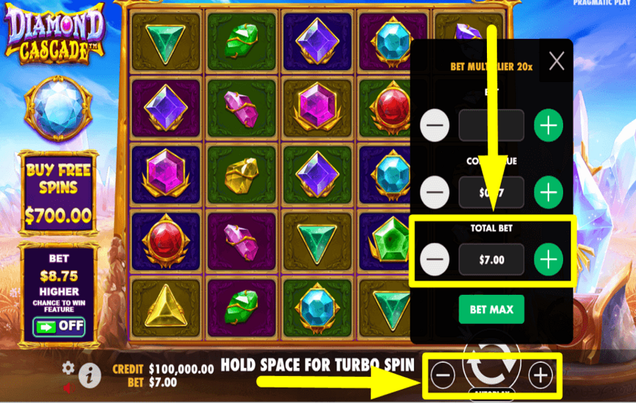 Diamond Cascade CAST YOUR TOTAL BET.