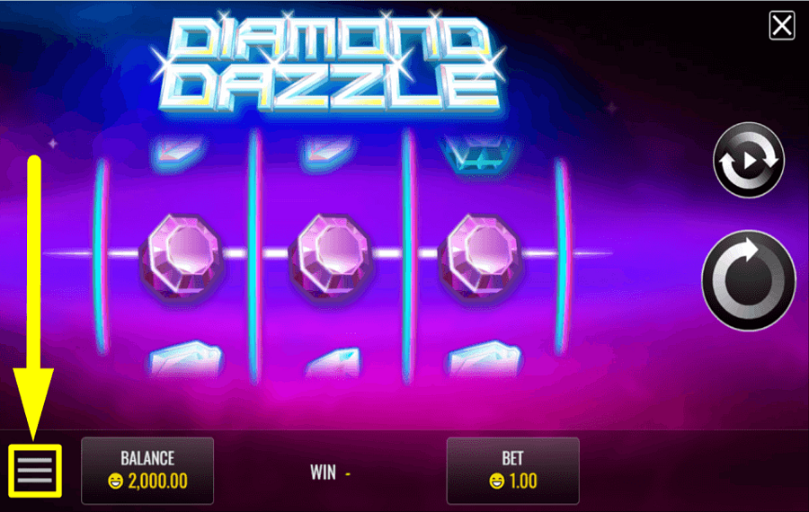 Diamond Dazzle CONSULTEZ LE MENU DU JEU.