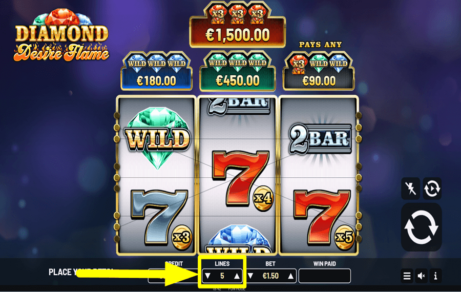 Diamond Desire Flame SELECT THE PAYLINES.
