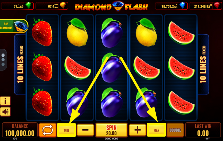 Diamond Flash Buy Bonus FESTLEGEN SIE DEN MINDEST- ODER MAXIMALEN EINSATZBETRAG.
