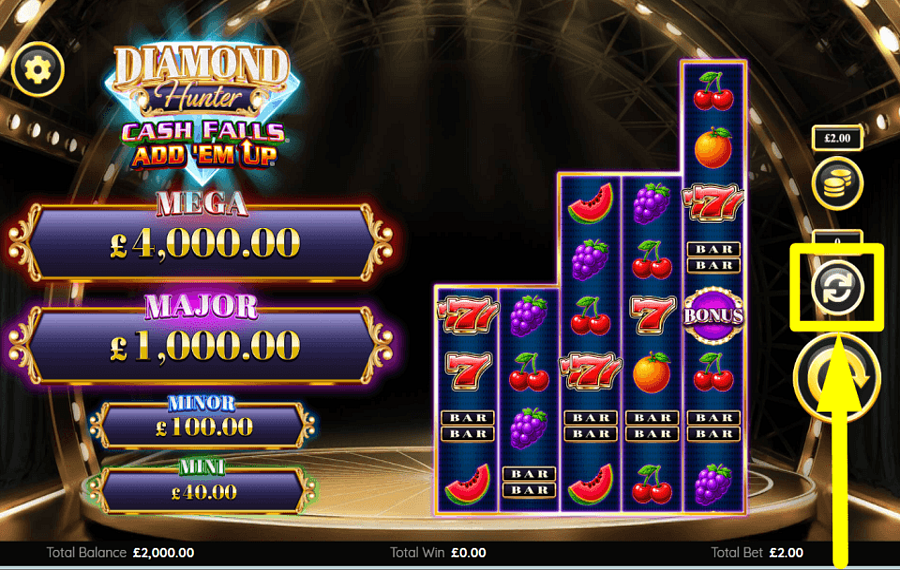 Diamond Hunter Cash Falls SELEZIONA RIPRODUZIONE AUTOMATICA.