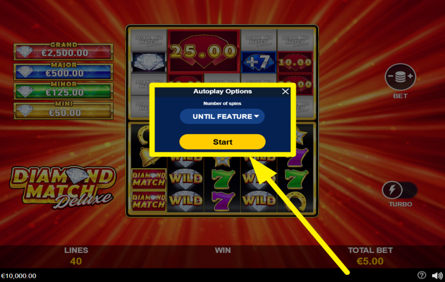 Diamond Match Deluxe ИНИЦИИРУЙТЕ АВТОМАТИЗИРОВАННЫЕ ВРАЩЕНИЯ.