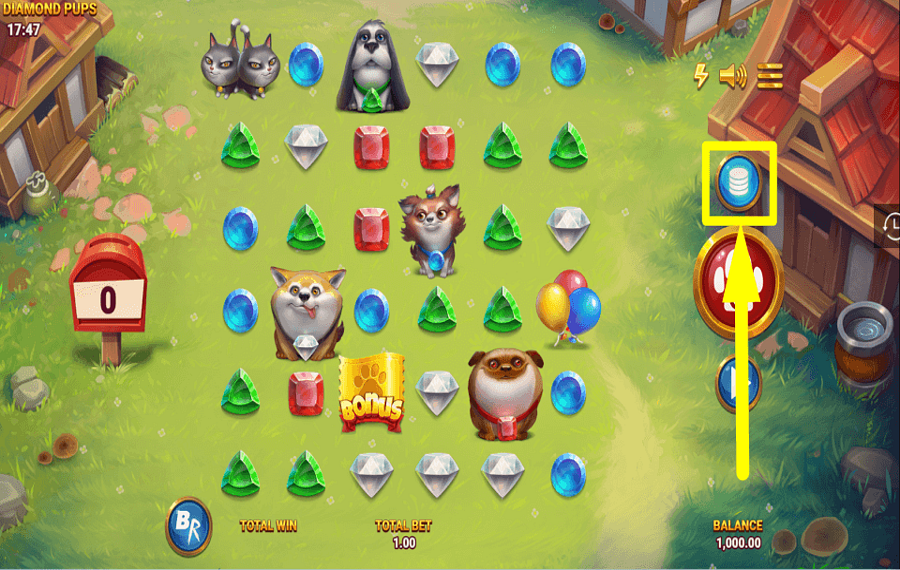 Diamond Pups Platzieren Sie Ihren Gesamteinsatz.