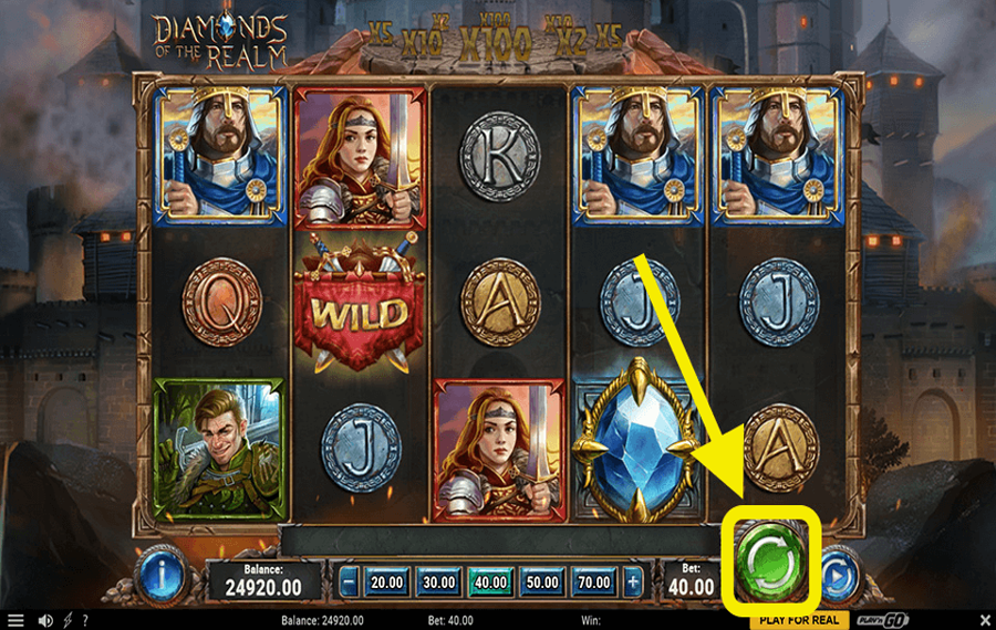 Diamonds of the Realm Klicken/tippen Sie auf die Schaltfläche „Drehen“.