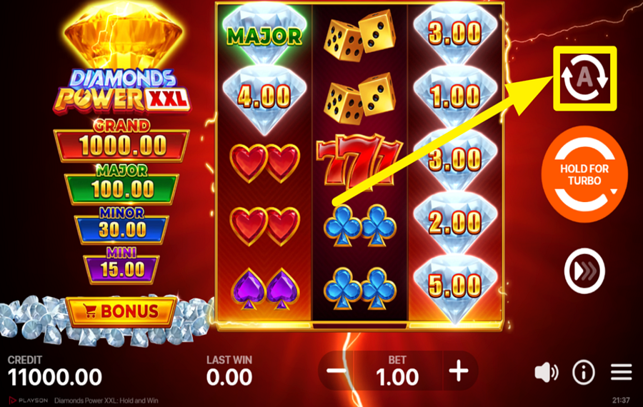 Diamonds Power XXL Hold and Win UTILISER LA LECTURE AUTOMATIQUE.
